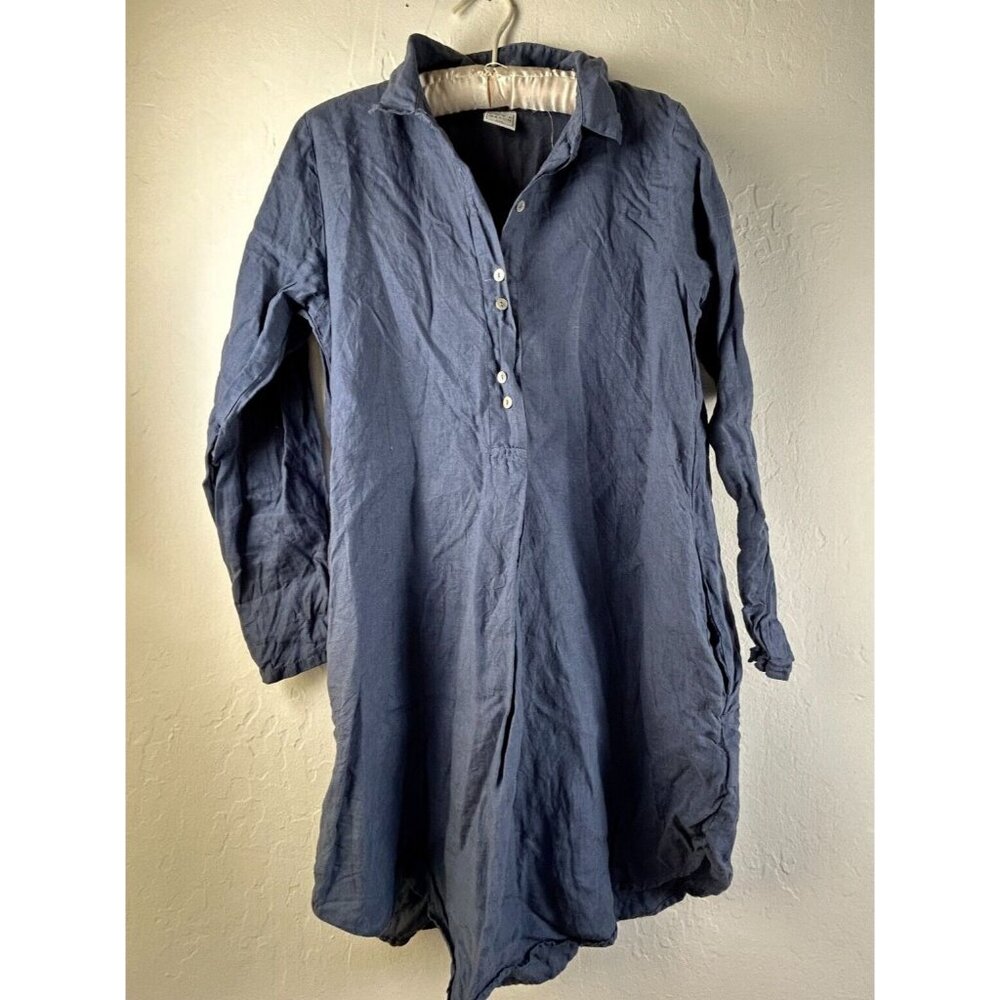 Pure Match Shirt Women Blue Linen Long Sleeve Tunic Blouse Size Medium Lagenlook